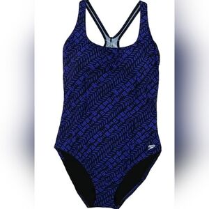 Speedo Womens Ultraback One Piece Swimsuit Sz 6 Blue Black Chlorine Resistant